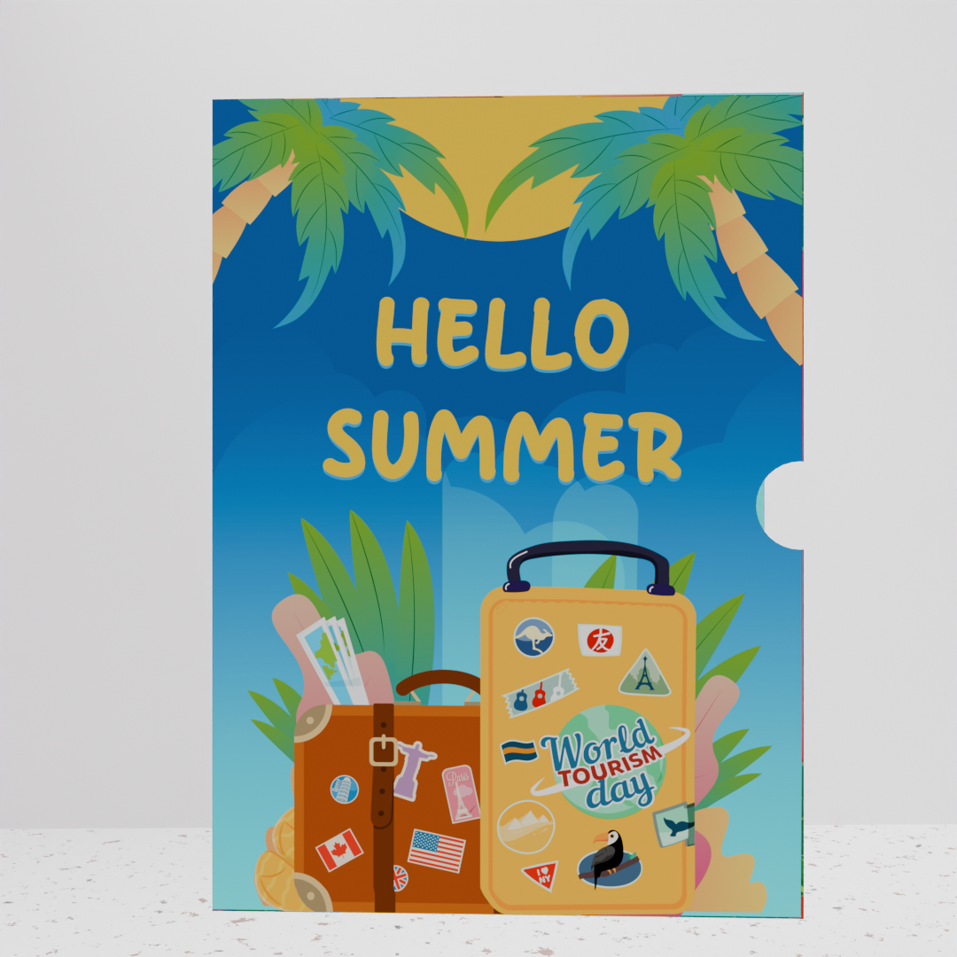 Hello Summer 3D Pop-Up Card – Tropical Beach & Travel Luggage Theme