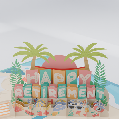 Happy Retirement 3D Pop-Up Card – Beach Relaxation Theme