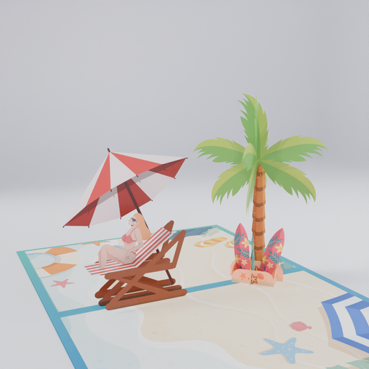 Time for Summer 3D Pop-Up Card – Tropical Beach Relaxation Scene