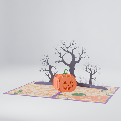 Jack-O'-Lantern 3D Pop-Up Halloween Card – Pumpkin & Haunted Trees
