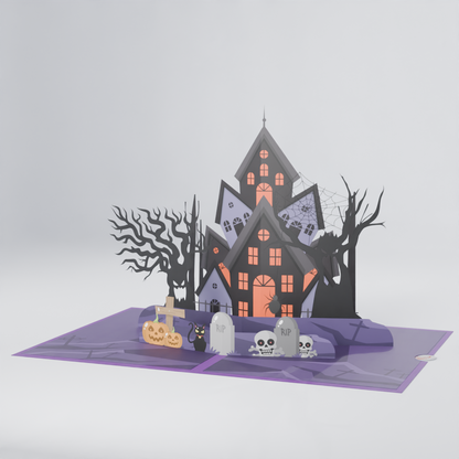 Haunted Mansion Halloween Pop-Up Card – 3D Spooky House Surprise