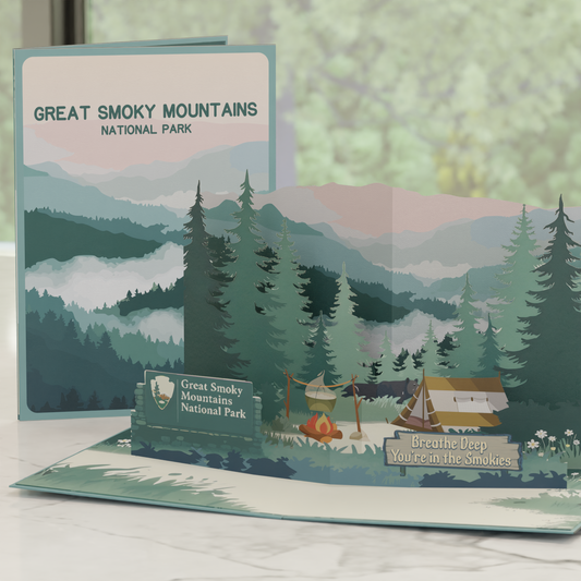 Great Smoky Mountains 3D Pop-Up Card – Camping Scene with Forest and Misty Hills