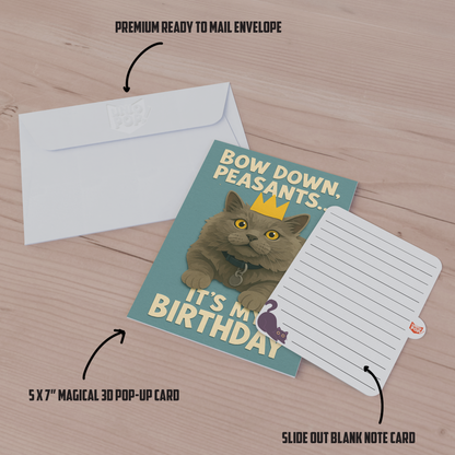 Funny Cat Birthday 3D Pop-Up Card Design Crowned Kitty