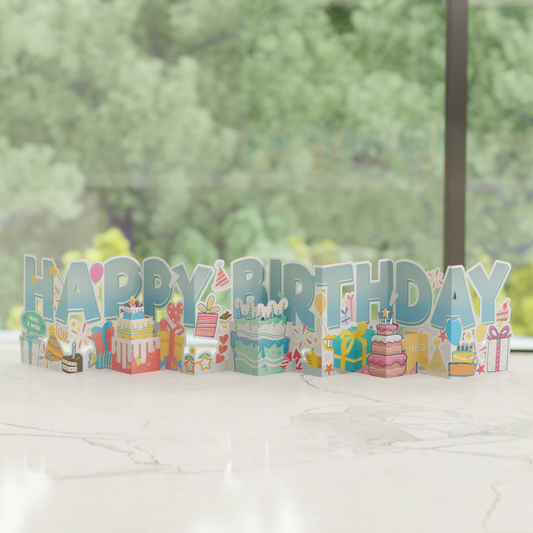 Happy Birthday Unfolded Accordion Card – Expandable Pop-Up Greeting Card
