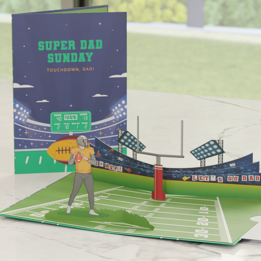 Pop-Up Birthday Card – Custom Football Field with Dad as Quarterback