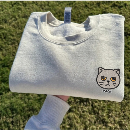 Custom Embroidered Cat Sweatshirt - Personalized Name & Cat Design