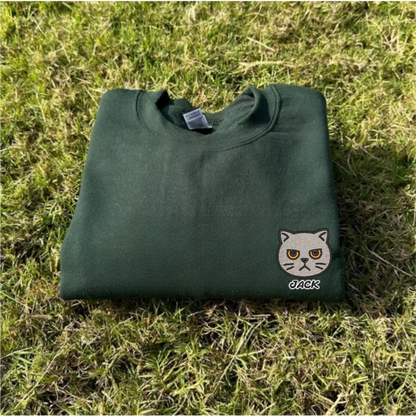 Custom Embroidered Cat Sweatshirt - Personalized Name & Cat Design