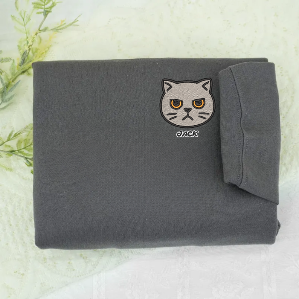 Custom Embroidered Cat Sweatshirt - Personalized Name & Cat Design