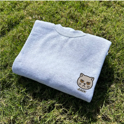 Custom Embroidered Cat Sweatshirt - Personalized Name & Cat Design