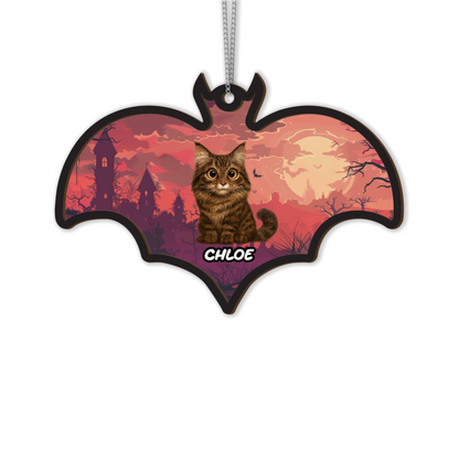 Bat-Shaped Halloween Ornament – Black Cat Witch Acrylic Suncatcher