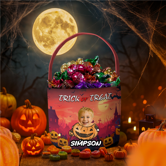 Personalized Halloween Candy Bucket – Custom Kid Outfit Trick or Treat Basket