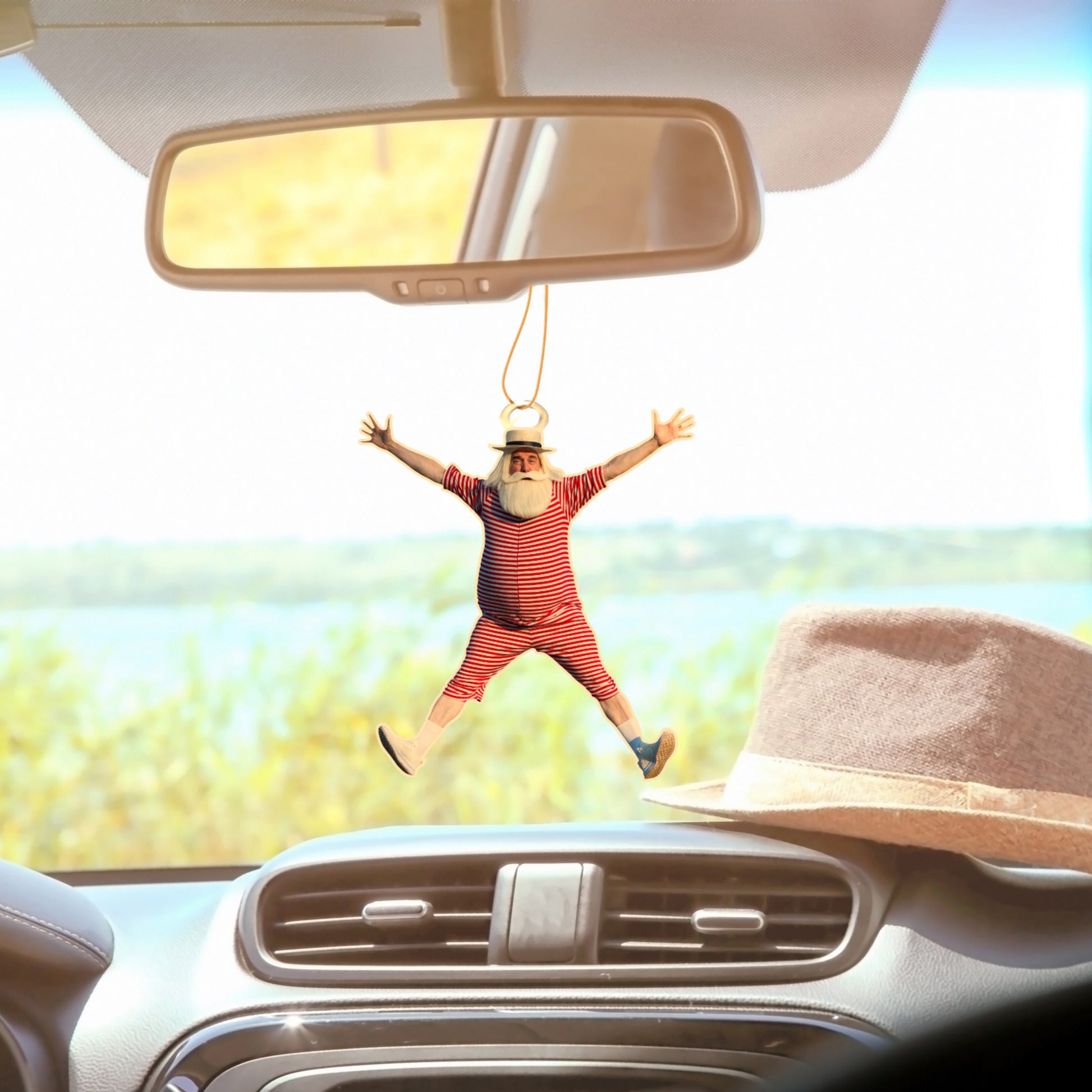 Custom photo car ornament with funny jumping pose hanging from rearview mirror