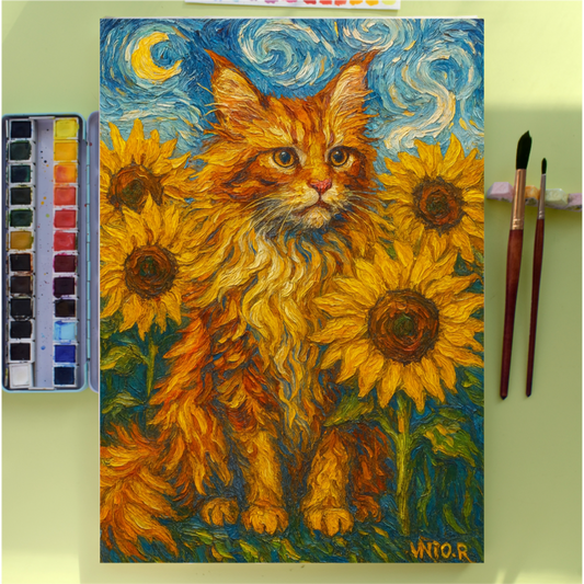 Custom Pet Portrait Van Gogh Style Canvas - Personalized Cat Dog Painting Starry Night Sunflowers Art
