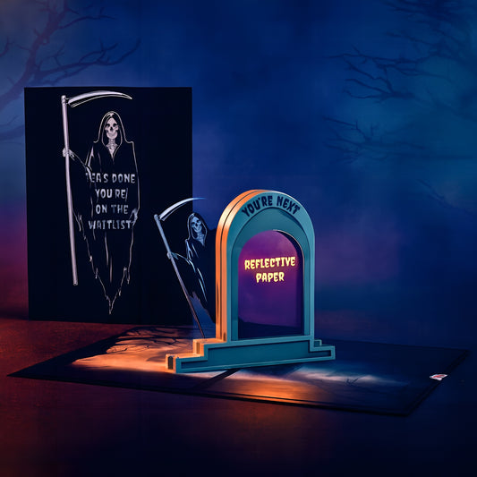 Card 3D Personalize-Grim Reaper Pop-Up Halloween Card–Reflective Tombstone Surprise