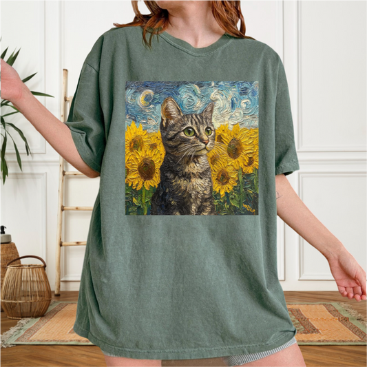 Custom Pet Portrait Van Gogh Style T-Shirt - Personalized Cat Dog Art Painting
