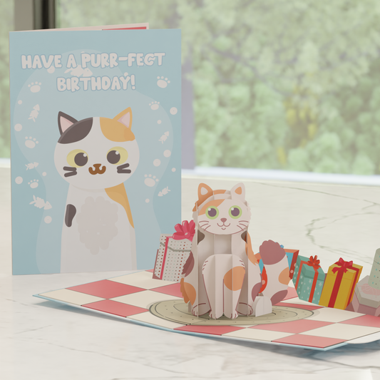 Have a Purr-fect Birthday Pop-Up Card – 3D Cat and Gift Scene