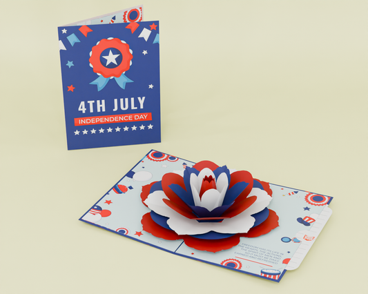 3D Pop-Up Flower Card Red White Blue Patriotic Bloom Independence Day
