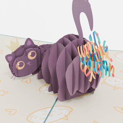 Funny Cat Birthday 3D Pop-Up Card Design Crowned Kitty