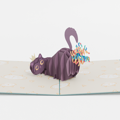 Funny Cat Birthday 3D Pop-Up Card Design Crowned Kitty