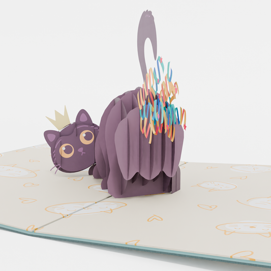 Funny Cat Birthday 3D Pop-Up Card Design Crowned Kitty