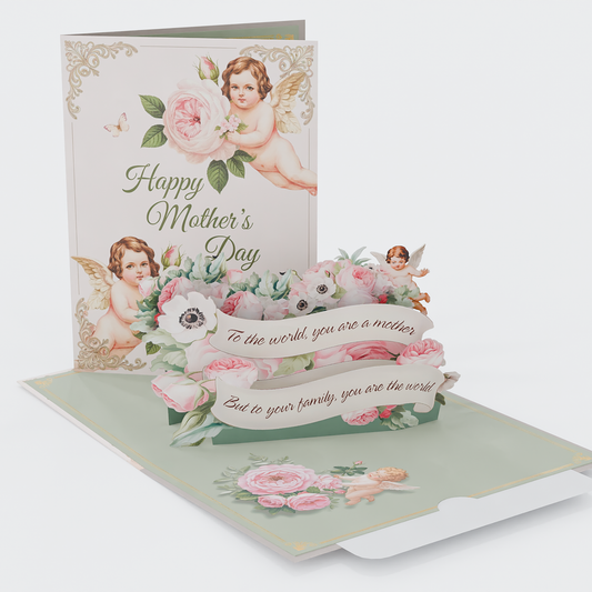 Vintage Pop-Up Mother's Day Card with Angels and Roses