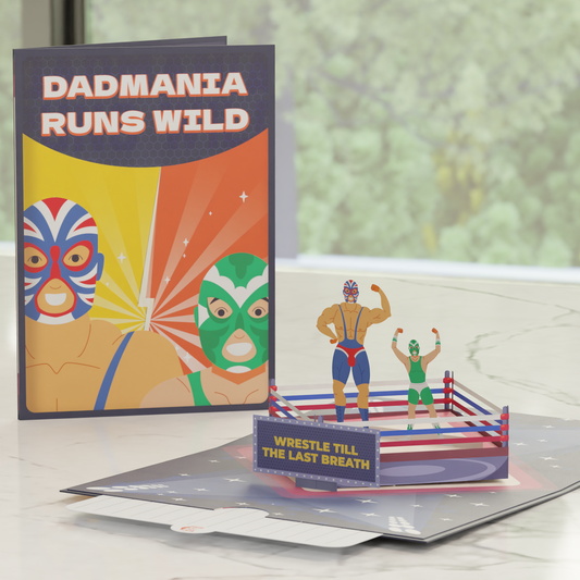 Dadmania Runs Wild 3D Pop-Up Card - Personalized Wrestling Dad Card